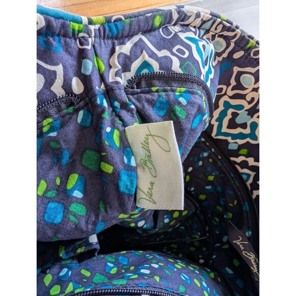 Vera Bradley Quilted Cotton Shoulder Bag Ink Blue & Green Pattern Dual Handles - Picture 6 of 9